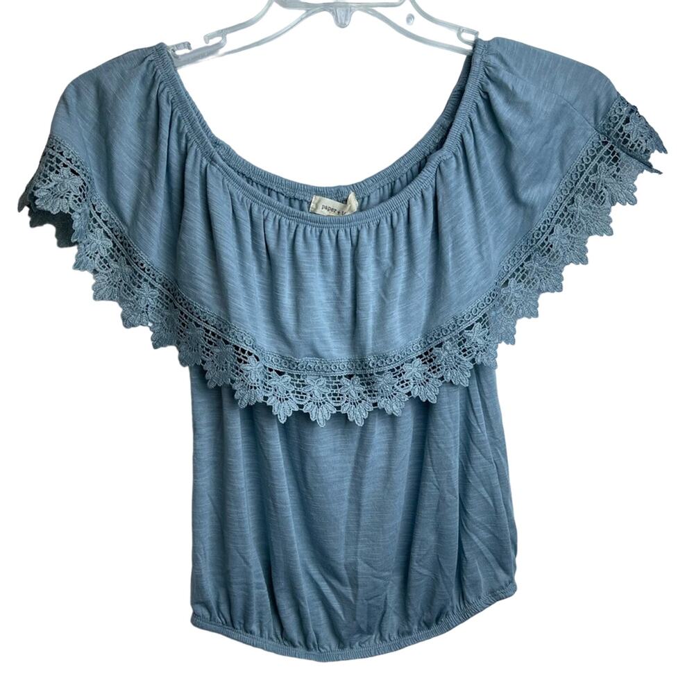 Paper Tee Crochet Lace Off Shoulder Top Size‎ S BOHO Festival Beach Coquette